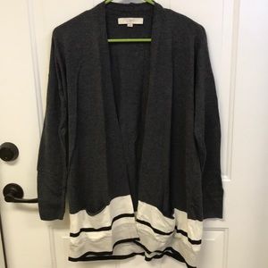 Loft Cardigan Gray Stripes with Pockets M